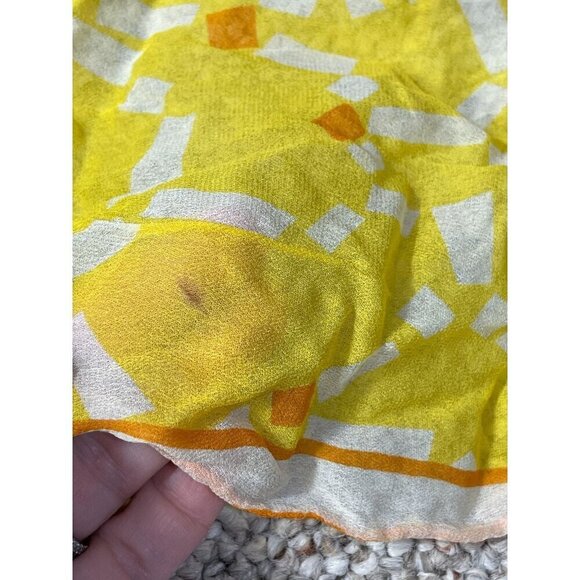 Vintage Rectangle Scarf Yellow Orange White Lightweight Geo Print - Picture 4 of 4